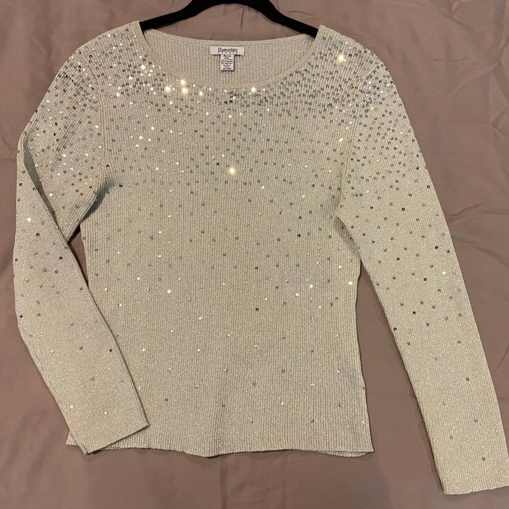 Hampshire Studio, petite XL, silver sequined sweater, excellent condition